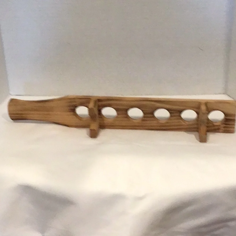 Wooden Bath Tray with Six Candle/Accessory Slots - burnt wood shot glass holder